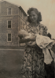 Aunt Ruth Baker-Pickering hold Philip Beyer 1949 (1)